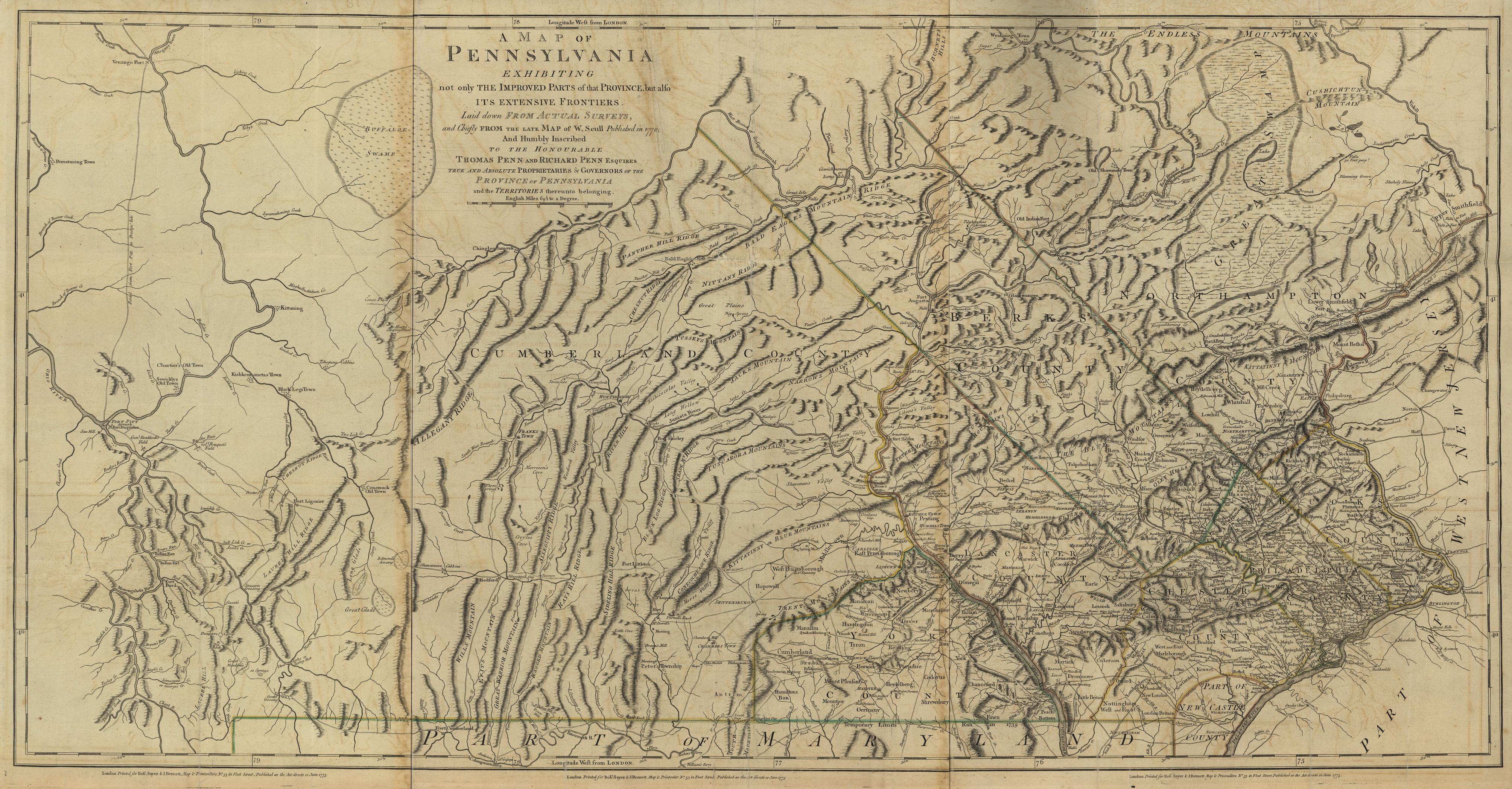 1797 PA MAP Mahanoy City Malvern Mansfield Maytown history Pennsylvania SURNAMES 